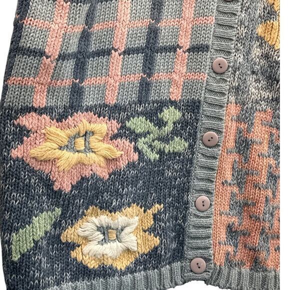 Gina Peters VIntage Embroidered Pink Blue Floral Patchwork Sweater Vest Women M - Picture 3 of 7